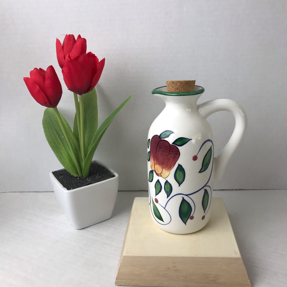 Ceramic Floral and Fruit Design Bottle for Oil or Vinegar